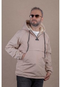 Resim Ohepmoda Kanguru Cepli Kürklü Erkek Yağmurluk Mont Krem 