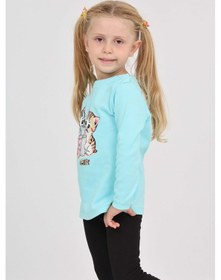 Resim Toontoy Kız Çocuk Regular Fit Bisiklet Yaka Baskılı Sweatshirt - Tk24803 Turkuaz 