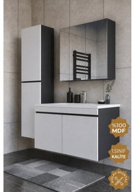 Resim Teta Home Tokyo 100 Cm Mdf Banyo Dolabı Seti + Boy Dolabı Antrasit - Beyaz 