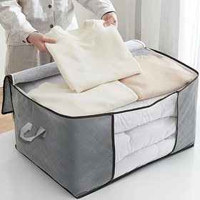 Resim Büyük Kapasiteli Depolama Çantası, Dikdörtgen, Dayanıklı, Makinede Yıkanabilir, Şeffaf Pencere ile, Yatak örtüsü, Battaniye ve Yatak Takımı Kolu, Çok Amaçlı, Fermuarlı Kapatma, Dolap ve Seyahat Düzeni için Vakumlu Sıkıştırma Çantası 