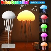 Resim RGB Gradyan, Ses Kontrolü ve Dokunmatik Sensörlü 2'si 1 Arada Sesle Aktive Edilen Denizanası Gece Lambası - Şarj Edilebilir Aurora Lamo Yatak Yanı ve Masa Lambası - Asılı ve Tabanlı, Yatak Odası ve Oturma Odası Dekoru için Mükemmel, Fantastik Temalı Aydınlatma, Denizanası Lambası 