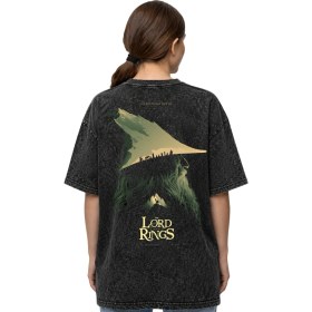 Resim Sevbano Tasarım Yüzüklerin Efendisi Gandalf Film Sırt Baskılı Unisex Oversize Eskitme Yıkamalı Tişört 