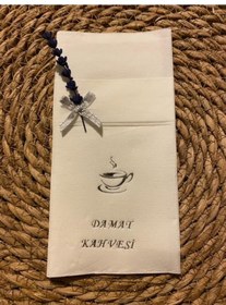 Resim Gümüş Yaldızlı Beyaz Çiçekli Damat Kahvesi Cepli Peçete 