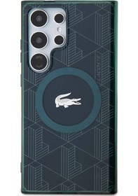 Resim Galaxy S24 Ultra Uyumlu Kılıf Lacoste Lisanslı Magsafe Özellikli Timsah Logolu Blend Monogram Siyah 
