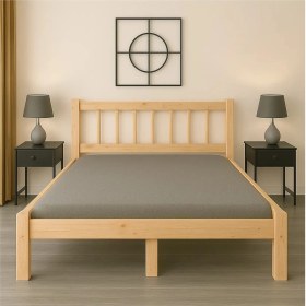 Resim Pinoxi 200CM x 200CM Doğal Masif Ahşap Yuvarlak Çıtalı Başlıklı Karyola Doğal Ahşap Natural Renk 