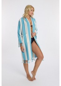 Resim Mulberry Striped Peştemal Bornoz Banyo Ve Plaj Elbisesi Mavi 