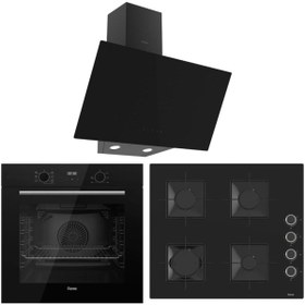 Resim Ferre FlowArt QBL63CS-SS205-D077 7 Prog. Dijital Turbo Ankastre Set - Siyah 