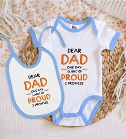 Resim Bk Kids Dear Dad Tasarımlı Mavi Bebek Body Zıbın Ve Mama Önlüğü H Çok Renkli 