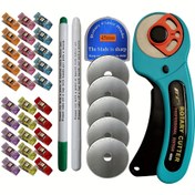 Resim 45mm Döner Kesici Seti 30 Adet Klips, 2 Adet Su Silme Kalem, 5 Adet Yedek Bıçak - Dikiş, Çamaşır Çıkarma ve Kumaş El Sanatları için İdeal, Başlangıç Seviyesinde DIY Dikiş Aksesuarları, Deri Kesici Seti, Dikiş Aksesuar Seti | Ergonomik Tutma, Keskin Bıçak, Döner Kesici 