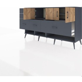 Resim Hyperion Konsol 3 Raflı 5 Çekmeceli 3 Kapaklı 176x44x99 Antrasit- Antrasit-çam/antrasit 