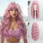 Resim Kadınlar için Şık Gevşek Kıvırcık Dalgalı Pembe Sentetik Peruk, 53.34 cm Yüksek Sıcaklık Lif, Gül Ağ Kap, %130 Yoğunluk, Günlük ve Parti Kullanımı için Çok Yönlü - LC1162-1 
