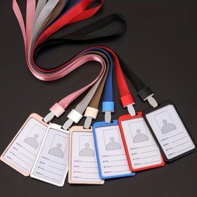 Resim Alüminyum Alaşımı 3.39x 2.13" Dikey Rozetler Kimlik Kartı Tutucu Okul Ofis Öğrencileri Çalışanları İş Kimlikleri Geçiş Adı Lüks Kart Kılıfı ile Asılı Boyun Askısı 