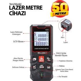 Resim 50 Metre Yüksek Hassasiyet Lazer Metre Ölçer LCD Dijital Ekran Su Terazili Lazermetre Lazerli 
