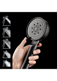 Resim 5 Fonksiyonlu El Duş Başlığı Mat Siyah Basınç Artırıcı Duş Telefonu Su Tasarruflu Duş Spreyi Siyah 