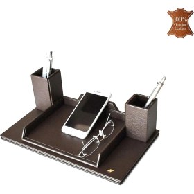 Resim Tabac 362-39 Hakiki Deri Masa Üstü Telefon ve Gözlük Tutucu Koyu Kahve 