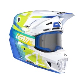 Resim Leatt Moto 7.5 cross enduro motosiklet kaskı + Velocity 4.5 gözlük Pixel Mavi beyaz fluo XL 