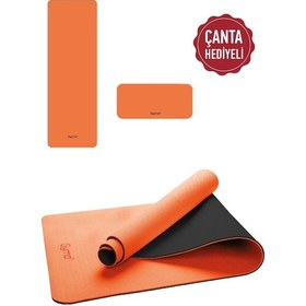 Resim Gymo Ekolojik 6mm Tpe Yoga Matı Pilates Minderi Diz Dirsek Koruyucu Matlı Set Turuncu 