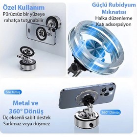 Resim Ally X91 Manyetik Vakumlu Araç Telefon Tutucu Ayna-cam-araba Magsafe Araç Tutucu- 5775 