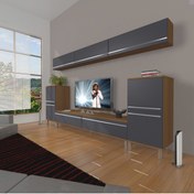 Resim Decoraktiv Eko 9 Mdf Std Krom Ayaklı Tv Ünitesi Tv Sehpası - Ceviz - Antrasit 