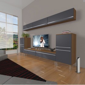 Resim Decoraktiv Eko 9 Mdf Std Krom Ayaklı Tv Ünitesi Tv Sehpası - Ceviz - Antrasit 