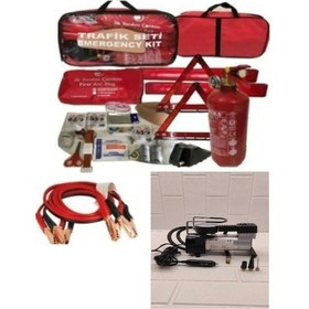 Resim Lüx Trafik Seti +1200 Akü Takviye Kablosu +metal Hava Kompresörü 