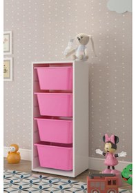 Resim 4 Derin Sepetli Pembe Çok Amaçlı Oyuncak Dolabı Çok Renkli 