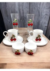 Resim 2 Kişilik Porselen Kiraz Fincan Takımı Seti Bardak Lokumluk Set 