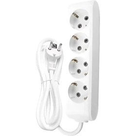 Resim Viko Dörtlü Grup Priz, Topraklı - Çocuk Korumalı Çoğaltıcı Priz 4'lü 3 m Beyaz 
