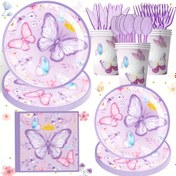 Resim 140 adet Mor Kelebek Parti Süslemesi Seti - Kağıt Tabaklar, Peçeteler, Bardaklar, Plastik Çatal Bıçak Kaşık Dahil - Temalı Doğum Günü ve Banyo Partileri için İdeal, 20 Servis, Parti Malzemeleri | Kelebek Teması | Dekoratif Çatal, Kelebek Parti Süslemeleri Halloween, Noel Etkinliği ve Parti Malzemeleri için 
