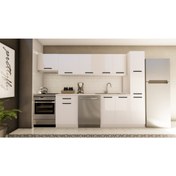 Resim visasconcept 300 Cm Yonca Hazır Mutfak Dolabı Aspiratör Ve Kiler Modüllü Parlak Beyaz(TEZGAH DAHİL) 