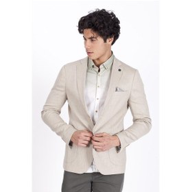 Resim Ncs Jeans Erkek Blazer Slim Fit Dar Kesim Çizgili Keten Karışımlı Ceket 4869-Bej 