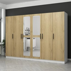 Resim Minar Kale 6 Kapaklı Aynalı 4ç Dolap - Pera Ceviz 210 cm 