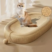 Resim Sağlam Oval Kedi Tırmalama Direği & Kapalı Yatak - Dayanıklı Sisal İp, Dökülmez, Yumuşak Plüş İç Yüzey, Etkileşimli Top Oyuncuğu - Sağlıklı Tırmalama, Kış Eğlencesi, Kediler için Mükemmel Hediye, Dokuma Desenli Tasarım, Uzun Ömürlü Malzeme 