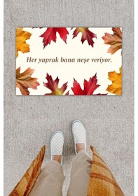 Resim Dijital Baskı Dekoratif Kuru Yaprak Bej Kapı Önü Paspası K-1203 