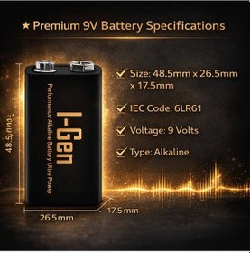 Resim I-gen 6lr61 Ultra Alkalin 9 Volt Pil 9v Kare Pil 1 Adet 