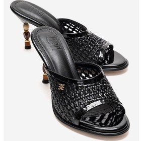 Resim Luvishoes Selvıan Siyah Örgü Kadın Boncuk Topuklu Terlik 