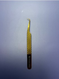 Resim DRAGONTATTOO Profesyonel Kirpik Uzatma Cımbızı – 90° Eğimli Uç, Altın Kaplama – Volume Fan Yapımına Uygun 