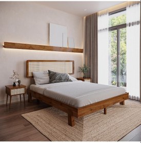 Resim Hazeran Lilyum Model Ceviz Renk Ahşap Karyola Ve İki Komodin Set-150 140 x 190 