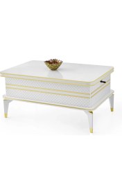 Resim Evistro Akıllı Laptop Sehpa Yemek Masası Orta Sehpa Beyaz-Gold 