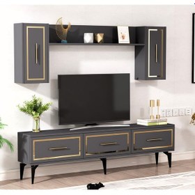 Resim Vanessa Tv Ünitesi Takımı Antrasit-altın 