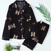 Resim 1 Set Kadınlar İçin Casual Polyester Pijama - Uzun Kollu ve Pantolon Uyku Giysisi ile Yaka Klapası, Tüm Mevsim Konfor, Dokuma Pijama Seti Erişkinler İçin 