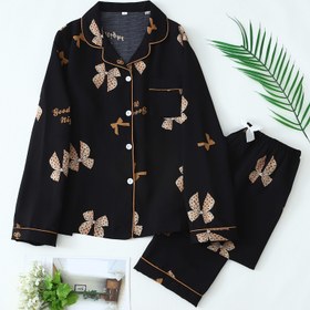 Resim 1 Set Kadınlar İçin Casual Polyester Pijama - Uzun Kollu ve Pantolon Uyku Giysisi ile Yaka Klapası, Tüm Mevsim Konfor, Dokuma Pijama Seti Erişkinler İçin 