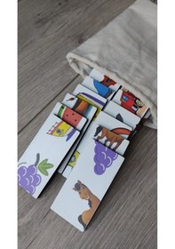 Resim Ahşap Renkli Domino Hayvanlar, Meyveler Ve Taşıtlar Puzzle 