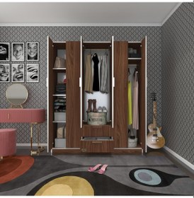 Resim Kenzlife gardırop 6 kapılı çekmeceli begonvil150 cvz kapaklı gardolap dolap 