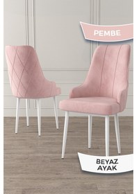Resim Canisa Trex Serisi 1.sınıf Babyface Kumaş Beyaz Metal Ayak 8 Adet Pembe Sandalye Sandalye Pembe Ayakları Beyaz 