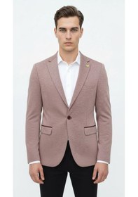 Resim Plus Scorpion Açık Pembe Erkek İtalyan Kesim Blazer Ceket Kol Yamali, Slim Fit, Şık Ve Modern Tasarım Pembe 