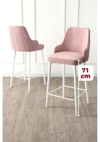 Resim Canisa Enox Serisi,4 Adet Pembe Sandalye Mutfak Bar Sandalyesi, Babyface Kumaş, Beyaz Metal Ayak Pembe 