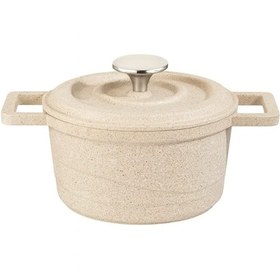 Resim Elexsus 24 Cm Döküm Kapaklı Cappuccino Granit Döküm Derin Tencere Yapışmaz İç Yüzey Bej - Kahverengi 