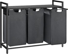 Resim VASAGLE Çamaşır Sepeti 3 Bölmeli, Raflı Çamaşır Sepeti, Çamaşır Kutusu, Oxford Kumaştan Çekilebilir Çamaşır Torbası Çıkarılabilir, Metal Çerçeve, 3 x 38 L, 92,5 x 33 x 72 cm, Siyah-Gri BLH301G01 