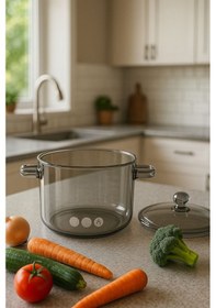 Resim Qerhome Borosilikat Cam Tencere 1.9 Lt Füme Şeffaf 